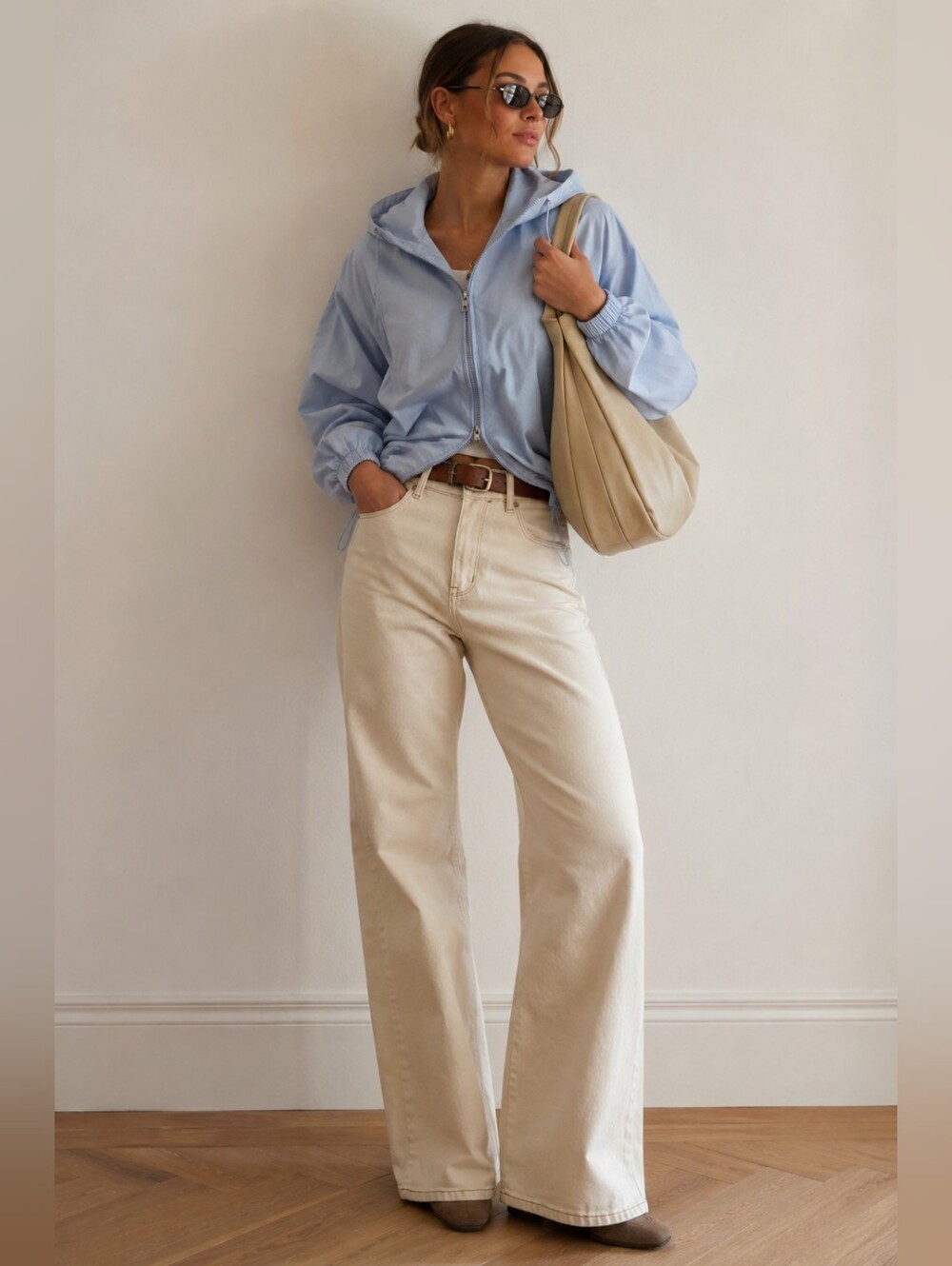 Nina Carter Buttercream High Rise Wide Leg Sretch Denim Size Large